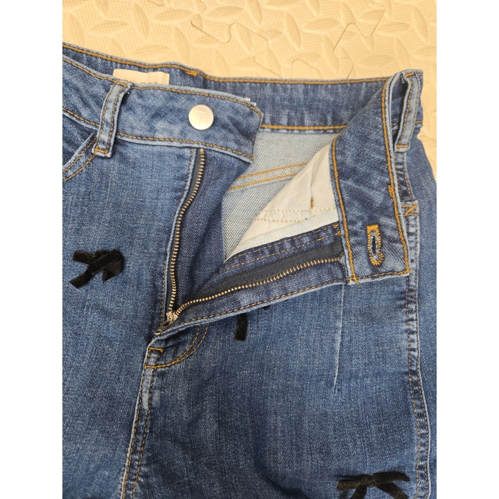 Pilcro Anthropologie Heritage Barrel Jeans 25 Blue Bow Applique Mid Rise Cropped - Picture 11 of 14